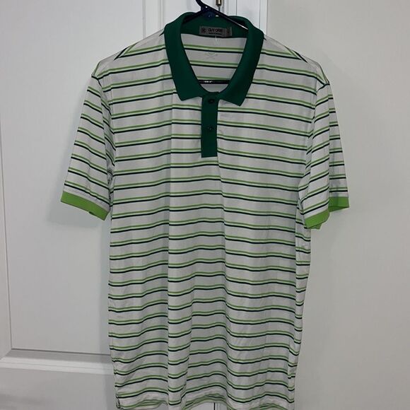 Nice men’s G/FORE Stretch White Green stripe Skull Cross Tee G Golf Polo shirt L - Picture 1 of 4